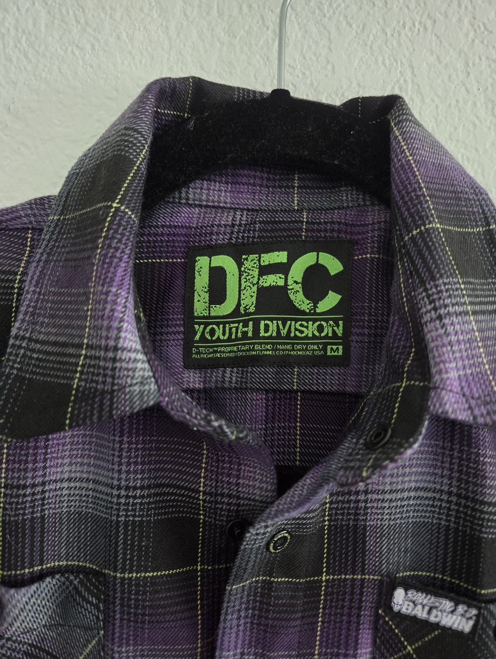 DIXXON X B.J. Baldwin Flannel Youth Division Medium Purple Plaid Snap Shirt - Picture 2 of 10